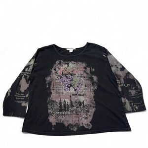 black 3/4 sleeve Merlot/Napa Valley wine top with shiny details